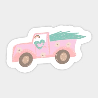 Cute Christmas Truck Pastel Pink Sticker